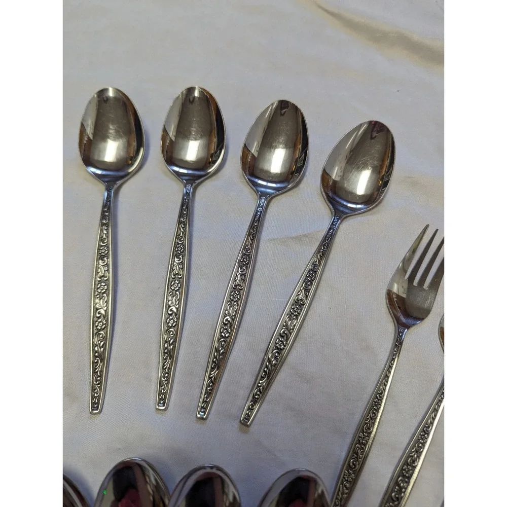 National CADIZ Scroll Flower Floral Stainless Silverware Flatware 18 Pcs Japan